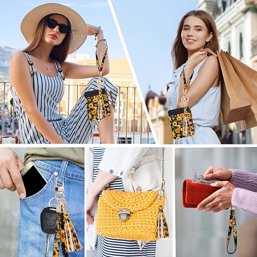 Image of KNGITRYI Small Wristlet Wallets for Women RFID Credit Card Holder Wallet Keychain Wristlet Wallet Credit Card Wallets for Women (Sunflower)