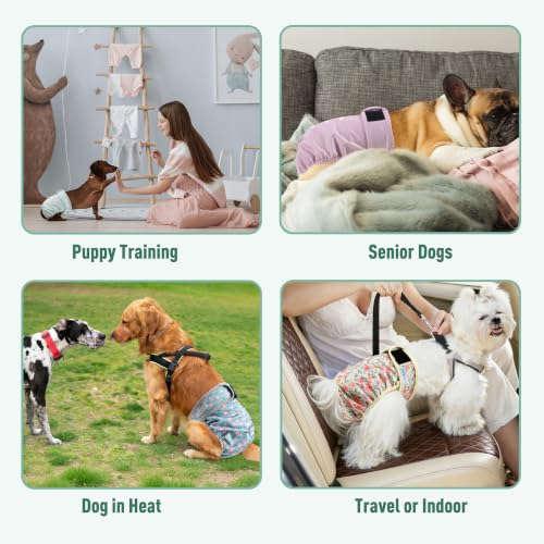 Image of Langsprit Female Dog Diapers for Doggie Puppy,Reusable Dog Period Diapers Female for Heat Peeing,Small Medium Large Doggy Diaper Washable,Dogs Pants 5 Pack, Pink Flower, Large