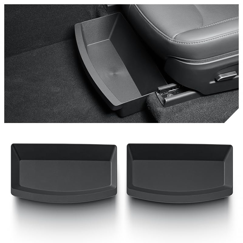 Jawjut Under Seat Storage for Tesla Model Y 2025 2026 Juniper 2-Pack Hidden TPE Boxes Waterproof Car Organizers