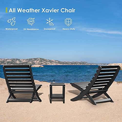 Greenvines Folding Xavier Chairs Set Of 2, Portable Adirondack Chair, Hdpe Plastic All-Weather Fire Pit Chair For Beach Outdoor Poolside Fishing Camping Patio Porch Garden, Support 350 Lbs, Black #TOP5
