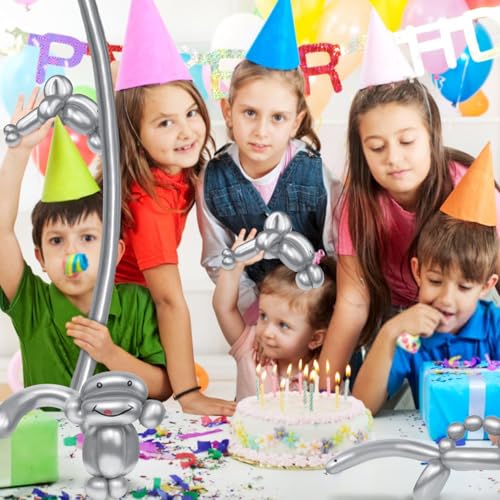 Image of LXZFCRG 260 Long Balloons, Shiny Metallic Latex Twisting Balloon for Balloon Animals, Magic Balloons for Birthdays Wedding Party Decorations 100pcs (Metallic Silver)