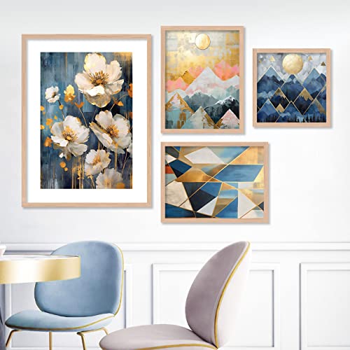 Image of kotart Aesthetic Modern Wall Decor Paintings with Frame for Home Decoration - Painting for Living Room Bedroom - Painting for Wall Decoration (14 x 18 inch) Set of 4 (Classic Wall Painting, 10)