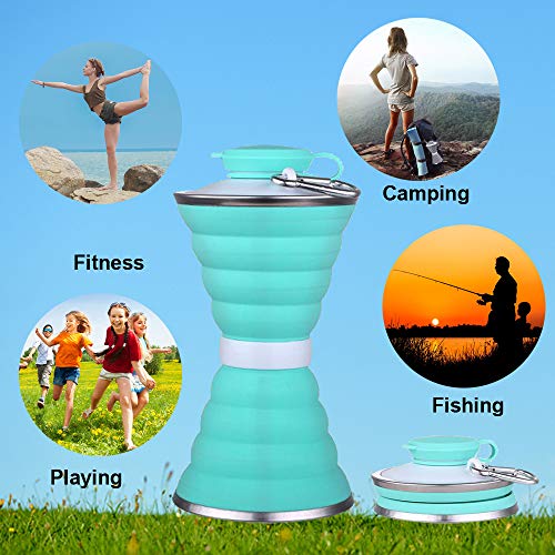 Image of Collapsible Water Bottle, Camping Cup With Carabiner, Reuseable Silicone Foldable Leak Proof Portable Sports Travel Water Bottles For Outdoor, Travel Gym Hiking, BPA Free, Cycling Cups with Carabiner