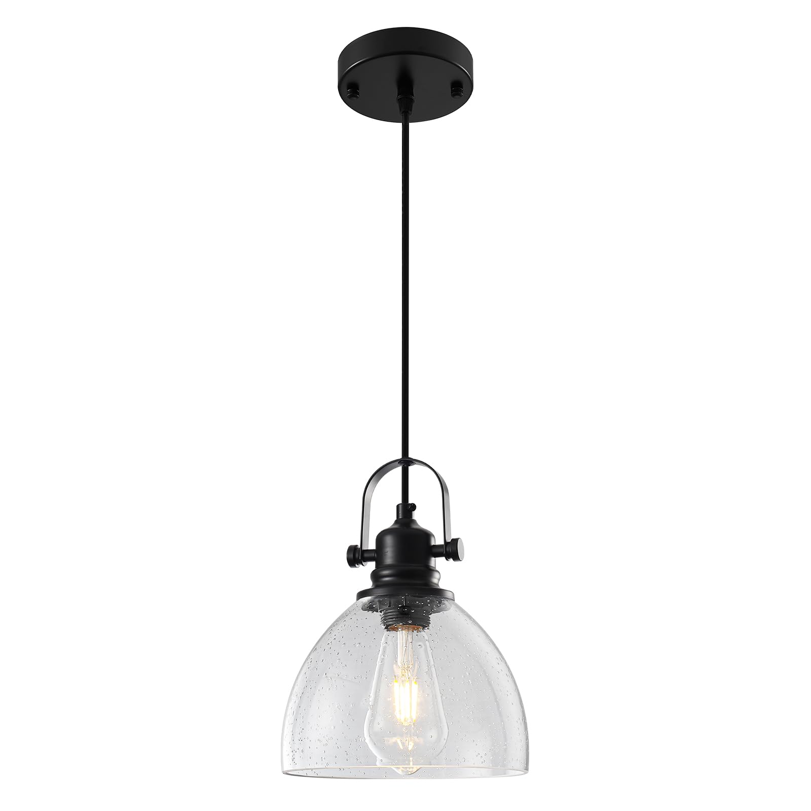 Photo 1 of Otmilance 7.5" Seeded Glass Pendant Light 1 Pack, Vintage Hanging Kitchen Lights, Black Glass Pendant Lighting for Kitchen Island, Dining Room, Bar, Cafe