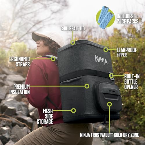 Image of Ninja FrostVault Go Can Soft Cooler, 24 /36 Can, Leak Proof, Built-In Cup Holder, 2 Ice Packs & Dry Storage Drawer, Polyester Insulation, Hiking, Camping, Picnic