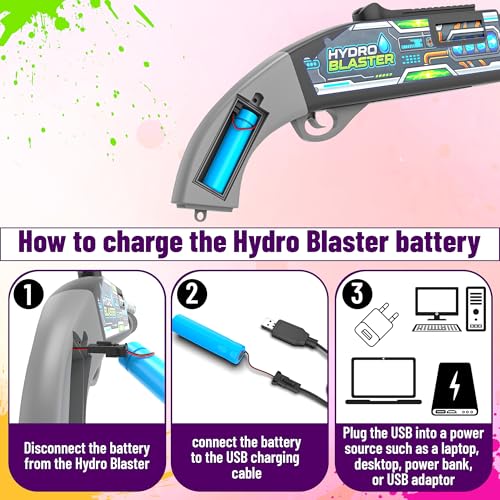 Image of Mirana Hydro Blaster - Electronic Water Toy Gun for Kids - Powerful Spray, Easy Refill & Rechargeable Battery - 2 Trigger Modes - for Pool, Beach & Outdoor Parties - for Boys & Girls 4+ Years (Black)