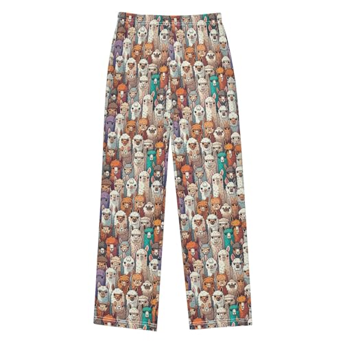 Alpaca Llama Animal Face Long Pajama Pants Bottoms Soft Sleepwear with Pockets