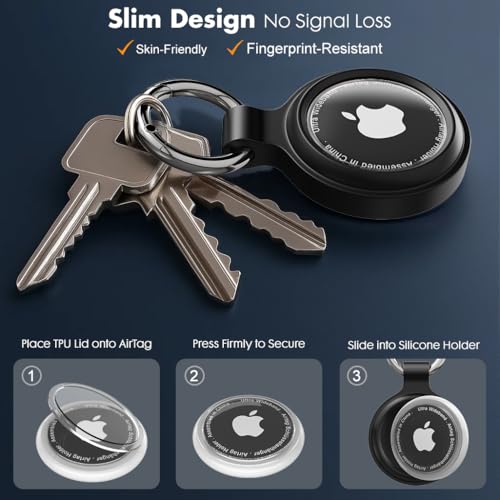 PESTON Hülle für Apple AirTag Schlüsselanhänger - IP67 wasserdichte Hülle mit 360° stoßfestem Rundumpanzer - Airtag Anhänger für Schlüssel, Koffer, Hundehalsband & Kinder
