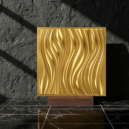 Image of Kayra Decor Luxury 3D PVC Wall Panels - Wave Pattern, Gold Finish | 19.7 inch x 19.7 inch | Pack of 40 | Covers 107.60 Sq. Ft. | Stylish Wall Cladding for Home & Office Interiors