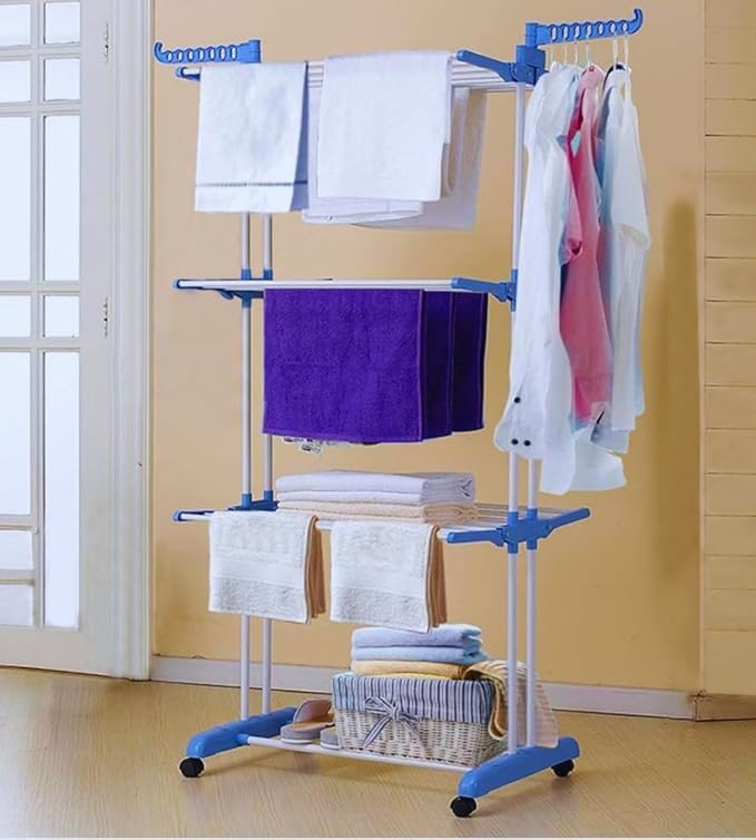 Stendibiancheria Verticale a 3 Livelli con Ruote – Stendino Salvaspazio Richiudibile in Acciaio, Pieghevole e Portatile, con Bracci Laterali per Appendini – Per Interno ed Esterno