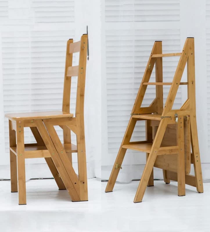 EARLYWOOD Wooden 4 Step Stool – Dual Purpose Folding Stepladder for Library, Kitchen & Home Use | Solid Wood Ladder Chair | Multipurpose Climbing Stool | 46L x 40W x 89H cm-image-30
