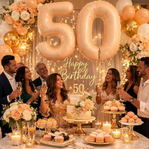 Image of Wanna Party 40 Inches Apricot Super Shape Number 5 Balloon, Foil Balloon for 50th Birthday,50th Anniversary, Number Balloons for Themes & Events, Birthday Supplies & Decoration-Caramel Light Brown