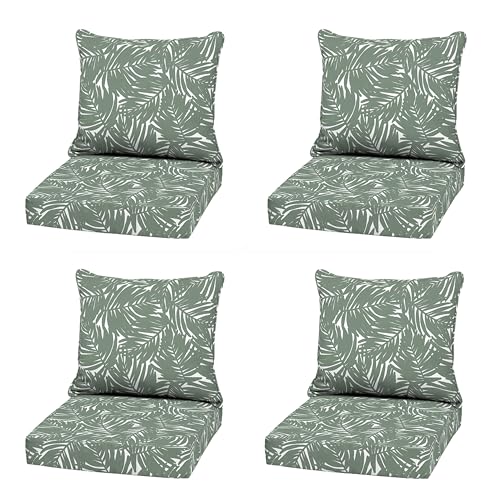 Image of Arden Outdoor Deep Seat Cushion Set, 4-Pack, 22x24, Sage Palm | Sofa, Couch, Conversation Set, Weather-Proof, Rain-Proof, Fade Resistant for Chair, Mold and Mildew Resistant