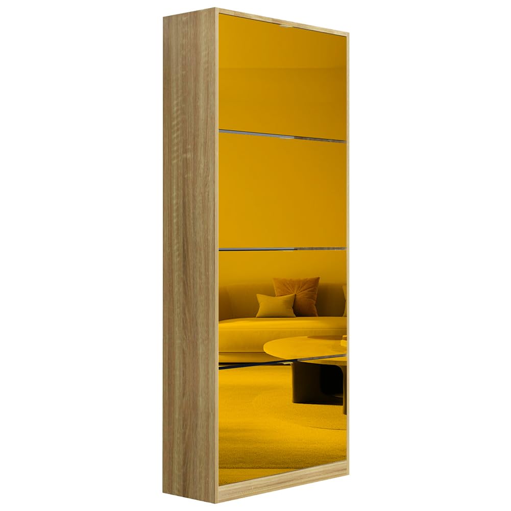 BAKAJI Scarpiera con Ante a Specchio Ribaltabili, Porta Scarpe con Ripiani a Ribalta e Maniglie, Struttura Salvaspazio Design Moderno, Ideale per Soggiorno, Ingresso, Salotto, Ufficio (4 Ante Bronzo)