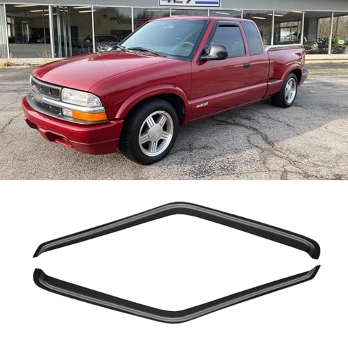 Image of Window Visor for 1994-2004 Chevy S10 /GMC Sonoma, 1995-2005 S10 Blazer /S15 Jimmy, Rain Guards Shields Vent Deflector Shade Wind Dark Smoke for 1996-2000 Isuzu Hombre, Tape-On, 2PCS