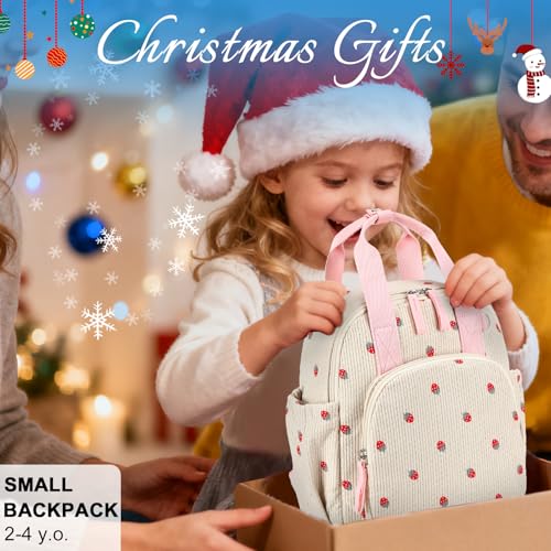 Image of Bluboon Toddler Backpack for Girls Boys 2-4 Cute 12 inch Preschool Kindergarten Backpacks Kids Daycare Bags School Travel (Strawberry-Beige, Age 2-4 (12 inch H not Fit A4 Folder))