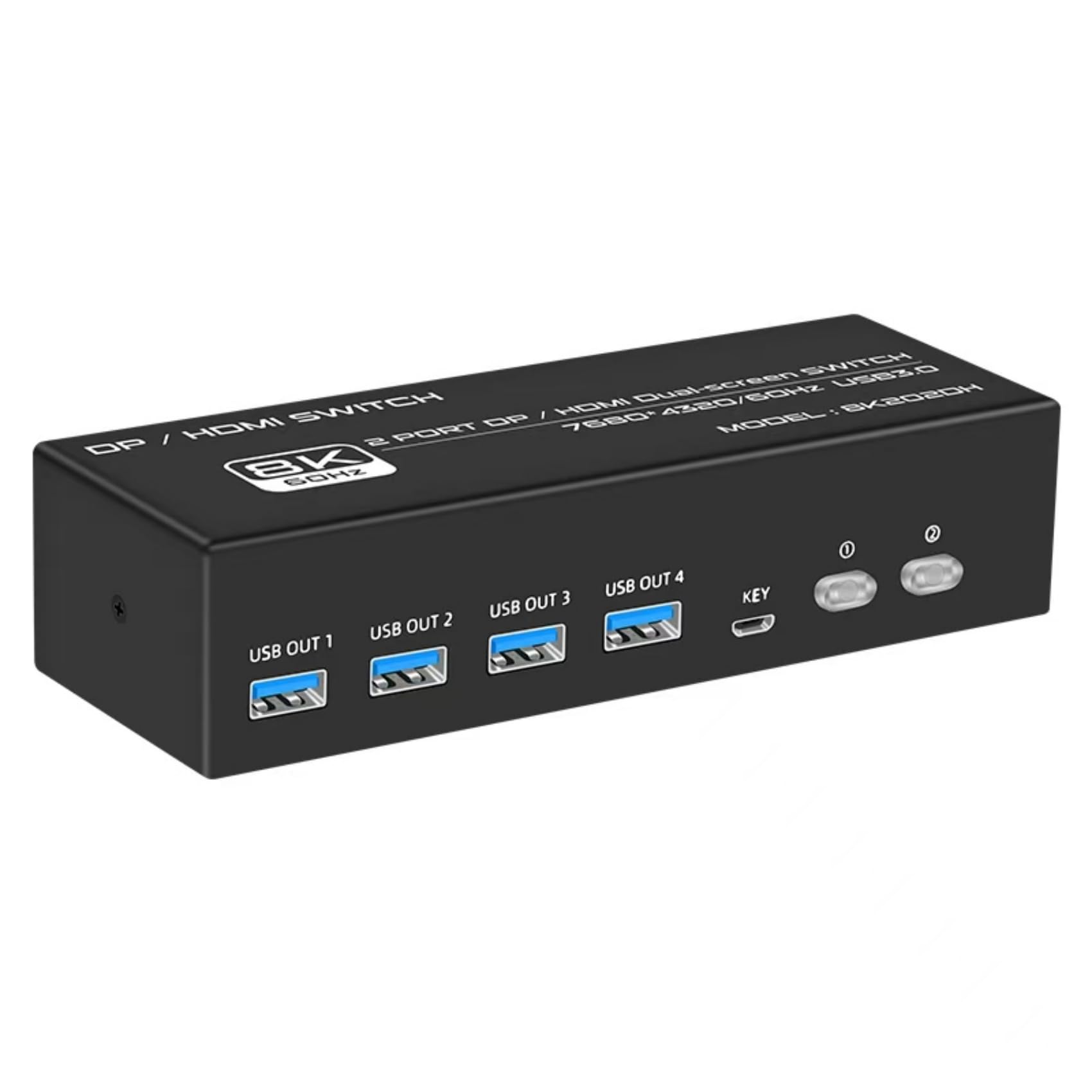 Switch KVM HDMI Displayport 2 PC 2 Écrans, 8K 60Hz / 4K 120Hz Commutateur KVM DP 1.4 HDMI 2.1 USB 3.0, Supporte le Mode Étendu et Copie, avec Contrôleur de bureau et 6 Câbles 2HDMI+2DP+2USB