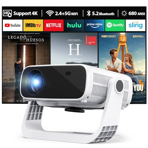 ZDK 2025 New Smart Projector Built-in Apps, Full HD 1080P, Auto Keystone 4K,680 ANSI WiFi 6 and Bluetooth Portable Outdoor Projector, Low Noise Home Cinema Bedroom Video Mini Projector for iOS/Android