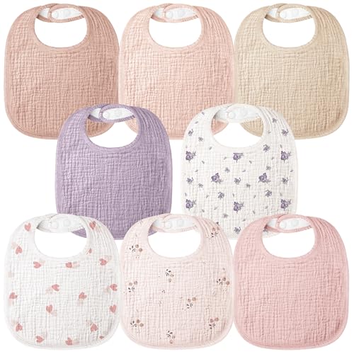 Image of Bearmoss Baby Bibs for Drooling and Teething 100% Cotton Muslin Bibs for Baby Boy & Girl,Adjustable, Ultra Absorbent,8 Pack