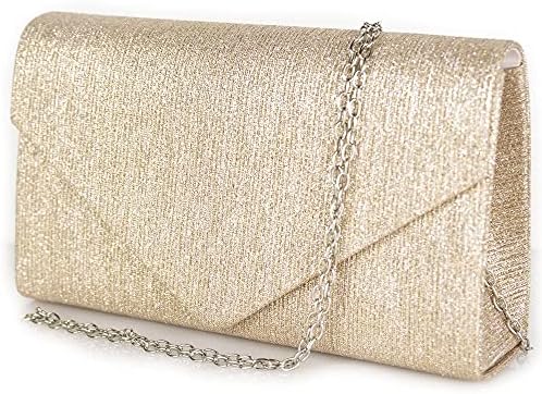 Pochette Da Sera Donna Aovtero Con Pieghe E Glitter – Con Catena Staccabile – Per Matrimoni E Feste – Colori Disponibili: Nero, Oro, Argento