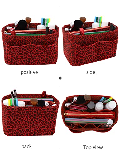 Image of LEXSION Felt Purse Bag Organizer Insert with zipper Bag Tote Shaper Fit Speedy Neverful PM MM, R-Leopard2, Medium
