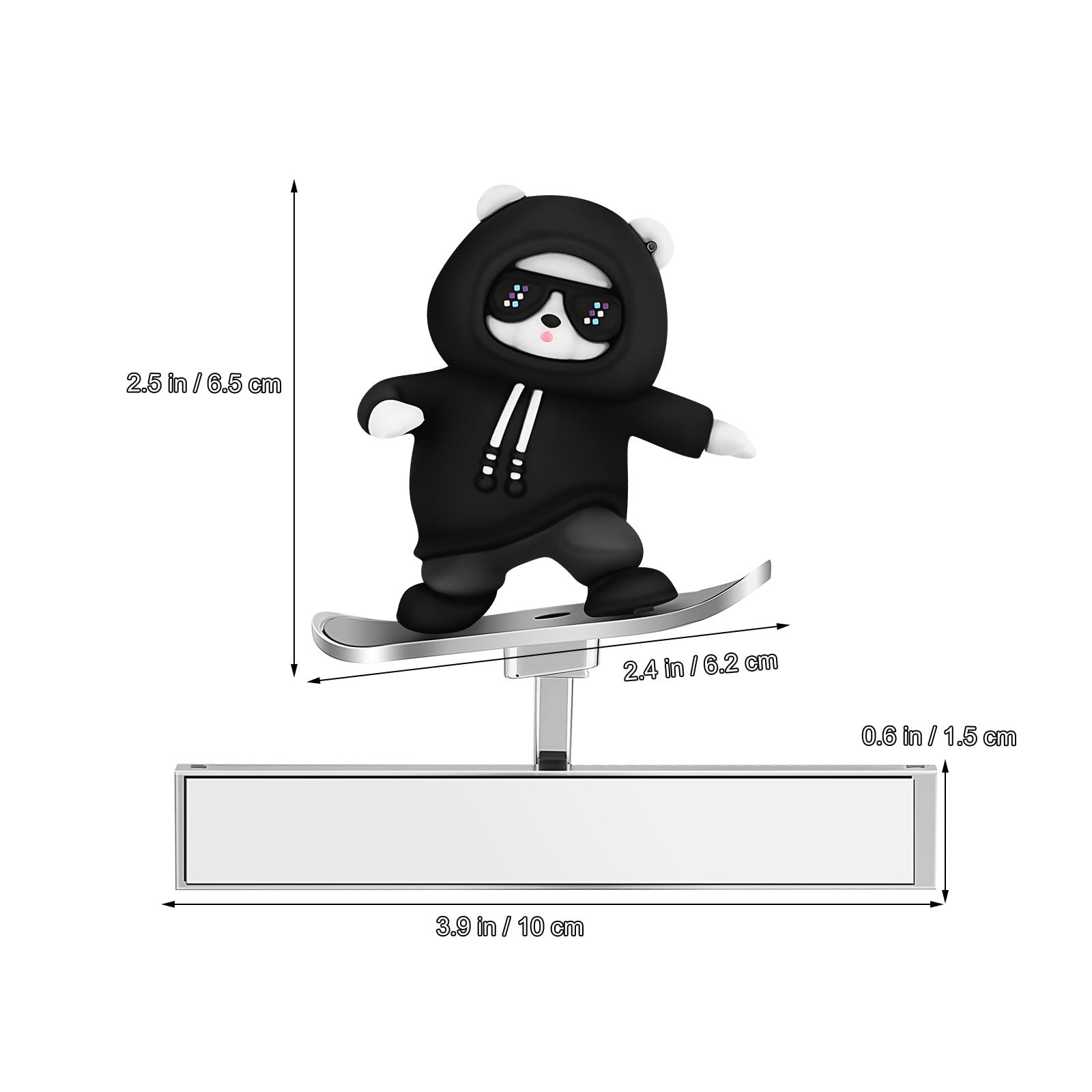 Figurine Ours Skateboard pour Tableau de Bord Voiture, Noir, 1 Pièce