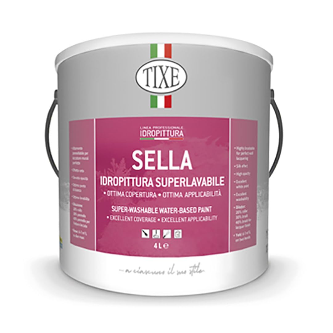 TIXE Sella Pittura per Interni Super Lavabile Bianca Idropittura Superlavabile Elevatissima Copertura (14 Lt)