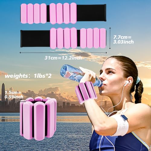 Image of Wrist Ankle Weights for Women 2 Pack(1lb Each), Ideal for Strength Training | Adjustable Silicone Wearable Arm and Leg Weights for Pilates, Gym, Yoga, Cardio. Waterproof, Anti slip, Sweat Proof