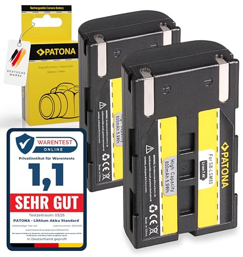 PATONA 2X SB-LSM80 Batería de Repuesto 800mAh Compatible con Samsung Camcorder SC-D263 D351 D352 D353 D354 D355 D371 D372 D375 D453 D455 D457 D963 VP-D351 D352 D361 D362 D363 SB LSM80 LSM-80