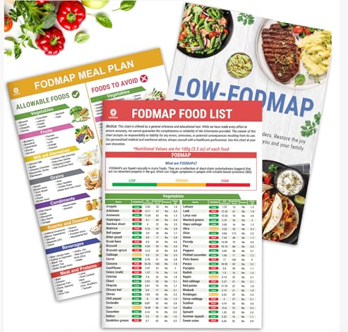 Fodmap Food Chart 3 Pcs Diabetes Food List & Laminated Meal Planner for Diabetics Grocery Comprehensive Diet Foods Guide Nutrition List for Wall Charts