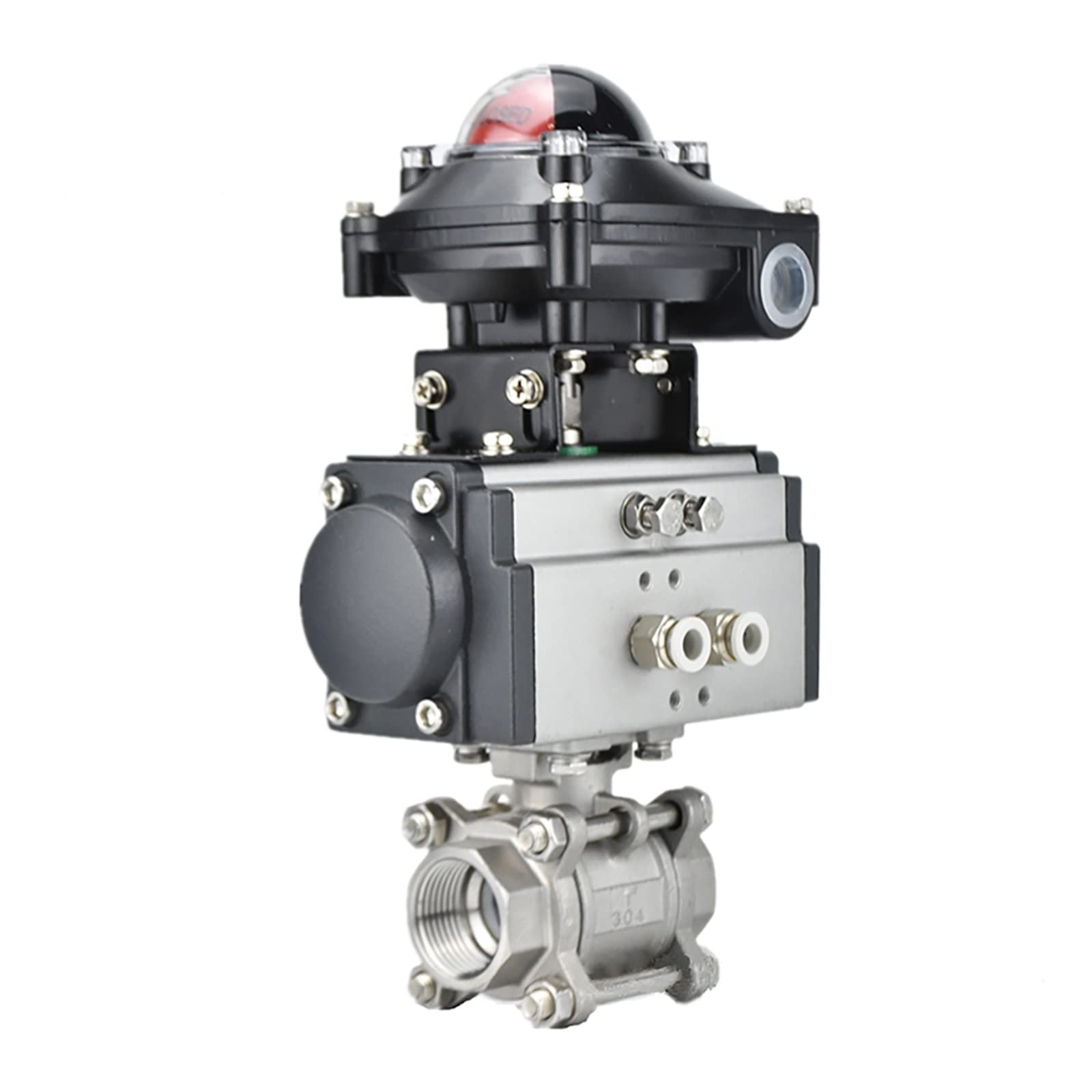 QRUYHBAJU 1-1/4" Three Piece High Platform Pneumatic Ball Valve Stainless Steel 304 Double Acting Cylinder With Signal Feedback Switch
