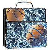 Classeur de basketball avec éclair bleu argenté 3,8 cm 3 anneaux robuste avec fermeture éclair avec poignée, plusieurs poches, sac de rangement pour bureau, école