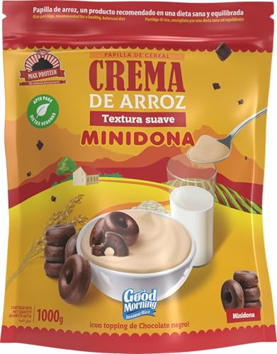 MAX PROTEIN - Crema de Arroz - Crema de Arroz Fitness 1000g – Fuente de Carbohidratos de Máxima Calidad para Masa Muscular – Ideal Pre Entreno y Post Entreno – Vegana y Sin Lactosa – Minidona