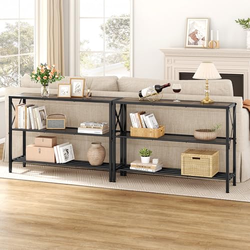 Image of Hoctieon Industrial Console Table, 3 Tier Entryway Table, Hallway Table, Narrow Sofa Table with Shelves, Entrance Table for Entryway, Living Room, Foyer, Hallway, Office, Grey