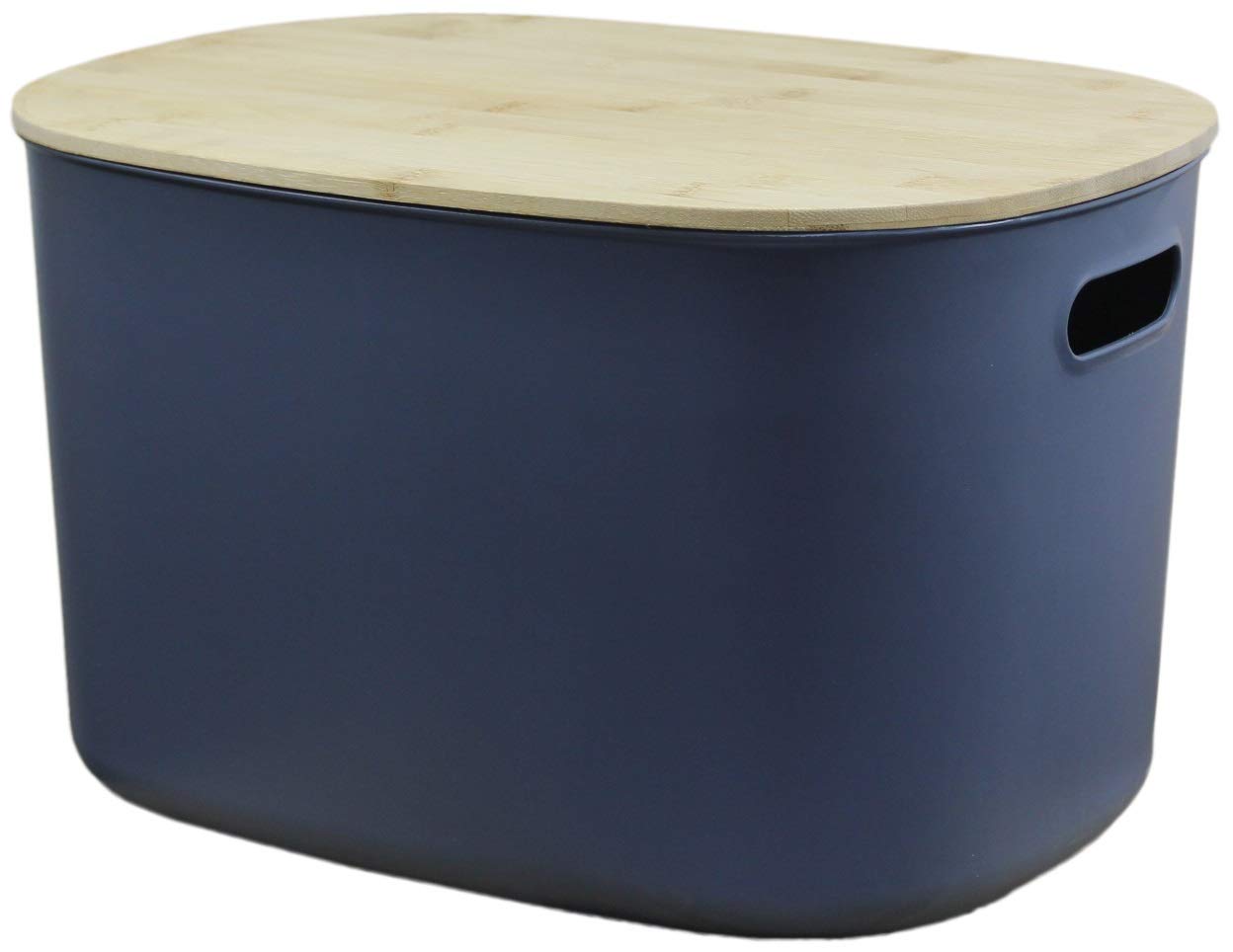 Muddy Hands Plastic Storage Box with Bamboo Lid Home Kitchen Bedroom Bathroom Office Stackable Lidded Basket Container (4, 5 Litre Anthracite)