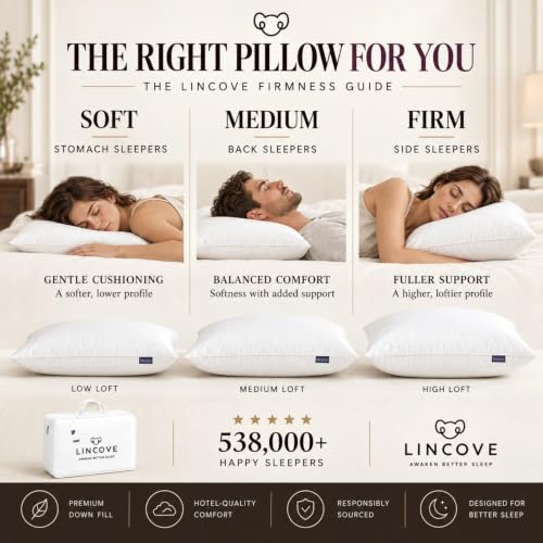 Lincove Cloud Natural Canadian Down Pillow, White Luxury Sleeping Pillow - 625 Fill Power, 500 Thread Count Cotton Shell, Made in Canada, King - Firm, 2 Pack - image 4