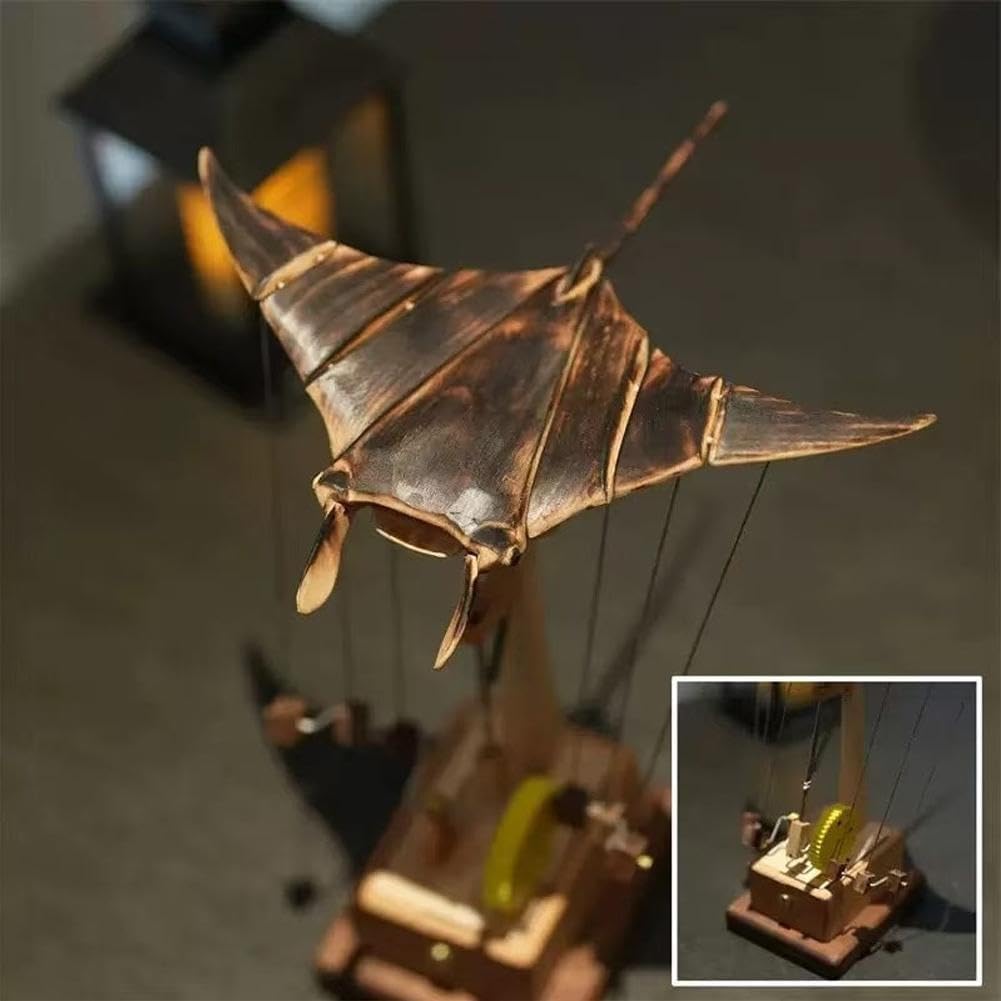 Automaton elettrico Manta Ray Automaton in legno fatto a mano aggiornato - movimento realistico di nuoto, decorazione unica per scrivania oceano per casa ufficio
