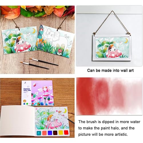 Image of Kidology Water Color Books for Kid, Painting Book with 20 Sheet, 1 Brush, Mini Watercolor Book, Educational Montessori Toy, Gift for Boys Girls, Art & Craft Travel Activity (Fairy Tale), Multicolor