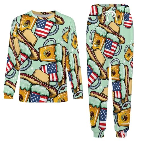 Beer Mexican USA Flag Pajama Set Long Sleeve Lounge Sets Sleepwear 2 Pjs Nightwear for Men Women3