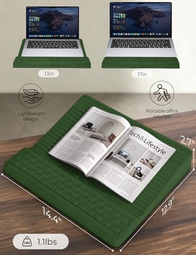 Image of Adjustable Lap Desk with Wrist Rest, Reversible Laptop Stand | Cooling Grip Surface, Fits up to 17'' Laptop, Portable Lap Desk with Pillow Cushion,Computer Tray for Home Office,Grass Green