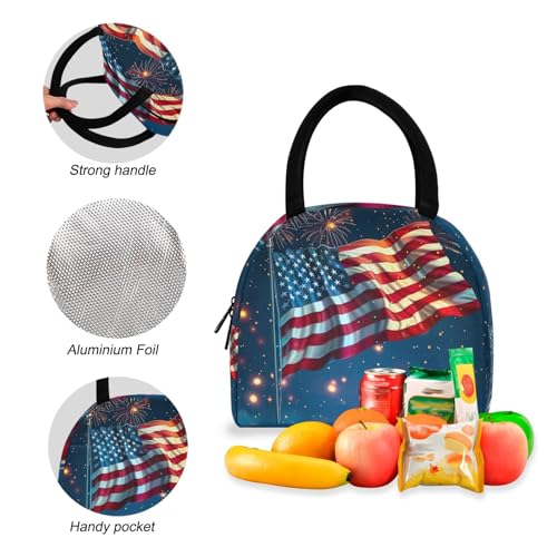Bookbag Lunch Box Set Waterproof Cooler Backback, Lunch Box Backpacks Set Girls, American Flag Fireworks Blue4