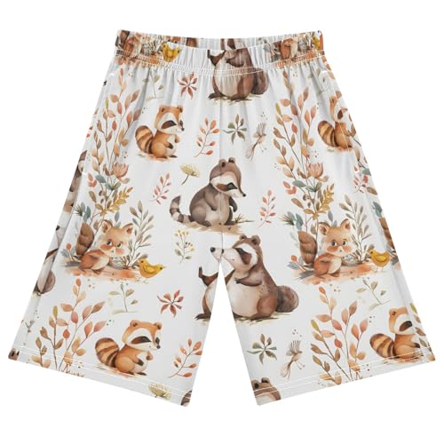 ALAZA Cute Bear Fox Raccoon Squirrel Duck Pajama Shorts Sleep Shorts Pant Lounge Pajama Bottoms Elastic Waist with Pockets