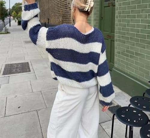 FOMOYUU Women Oversized Striped Sweater Color Block Knit Long Sleeve Sweatshirt Loose Pullover Y2K Preppy Jumper2