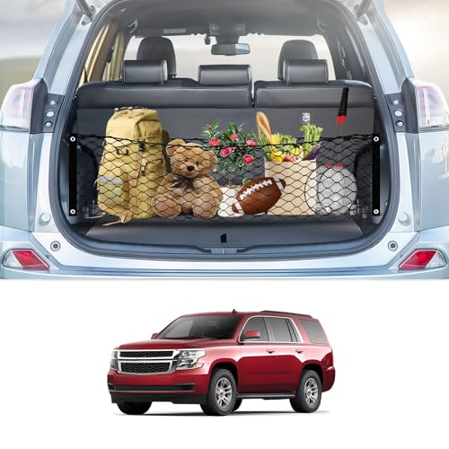 Cargo Net for Chevy Tahoe/GMC Yukon/Suburban 2015-2020, Karltys Trunk Net for Chevrolet Tahoe Accessories Envelope Style Netting with Metal Hooks, Highly Elastic Trunk Cargo Organizer for Yukon