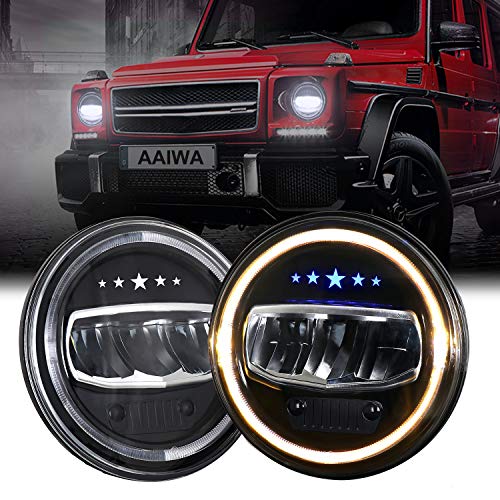 AAIWA Phare à LED 7 105W Rond Phare de Circulation Diurne DRL Faisceau High Orange Angle Yeux avec H4 H13 Adaptateur Pack de 2