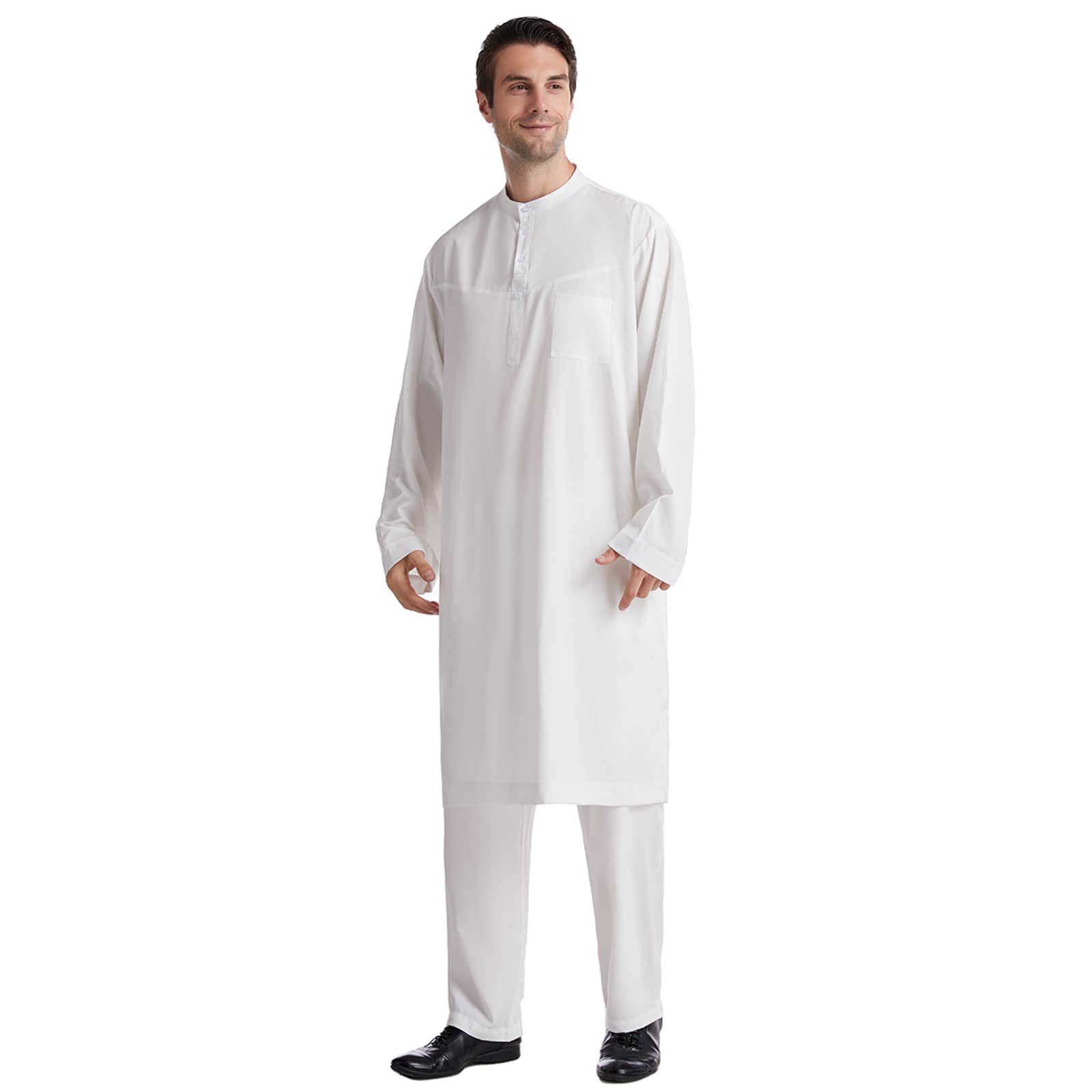 Musulmano Arabo Medio Oriente Robe Uomo Musulmano Arabo Medio Oriente Girocollo Maniche Lunghe Islamico Abito Arabo Set Maniche Lunghe, A2 bianco., XL