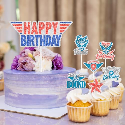 Air Force Club Themed Happy Birthday Cake Topper Set of 7 - This is a beautiful jet decoration for b
