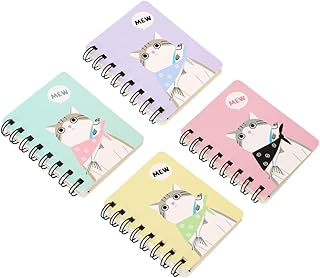 WATIIFUFU Caderno Diário De Bolso 4 Pçs Mini Caderno De Bolso Pequeno Caderno Espiral Caderno Diário Forrado Porta-Chaves Pequenos Blocos De Notas Blocos De Notas Desenhos Animados