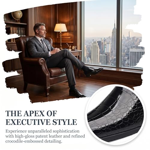 Image of Men's Crocodile Print Patent Leather Oxfords - Formal Business Lace-Up Dress Shoes for Wedding Prom Tuxedo