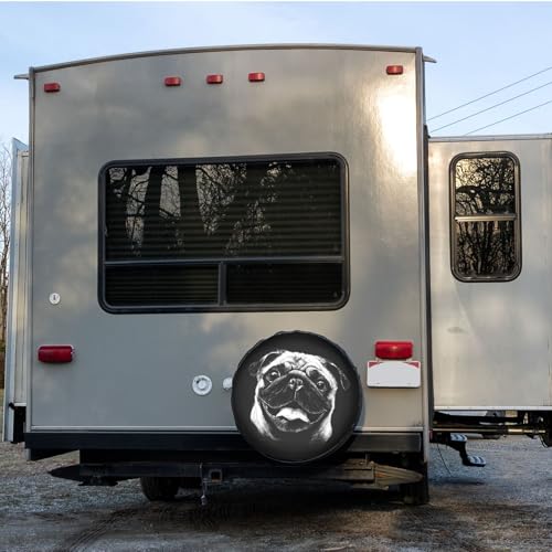 Image of Black and White Pug Face Polyester Tire Covers 16 inch Wheel Adjustable Car Cover Fit Trailer RV SUV Many Vehicles Car Diameter 29 inch-31 inch